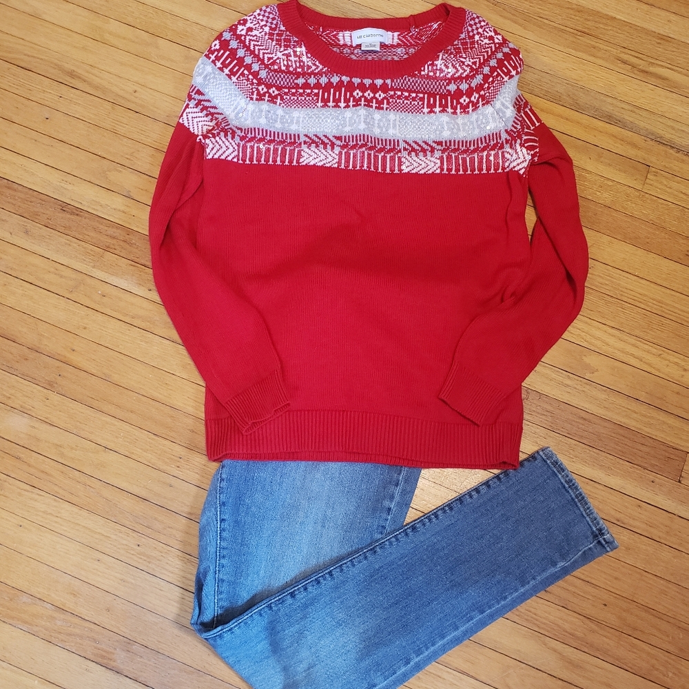 Liz Claiborne Red Fair Isle sweater EUC size M